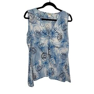 Y2K Talent Womens 2XL‎ Blue Abstract Floral Ring V-Neck Sleeveless Blouse